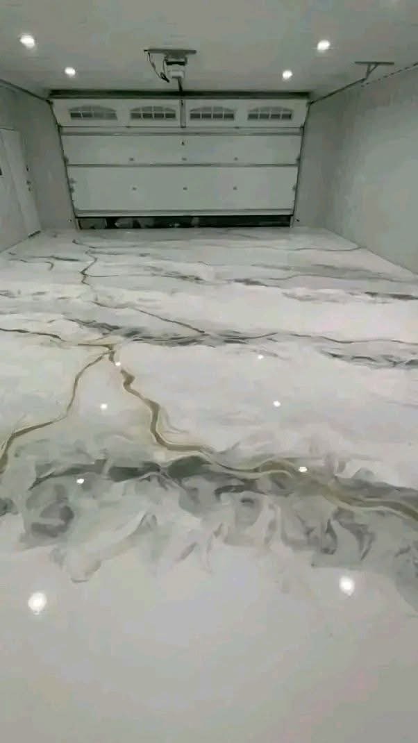 Bathroom interior with a light patterned floor