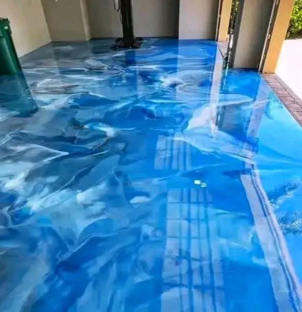 Blue decorative floor in an interior room