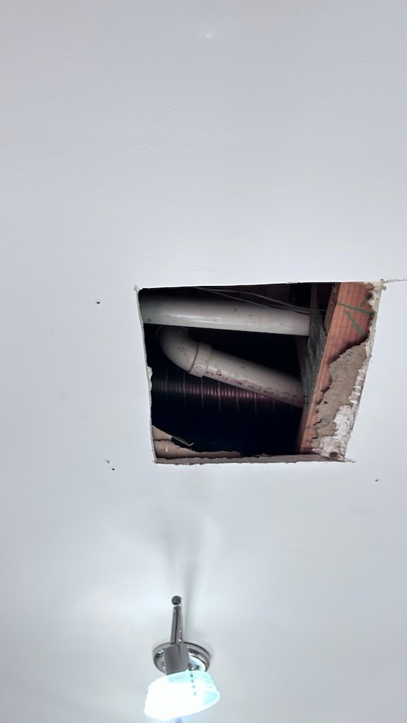 Open ceiling section showing interior components